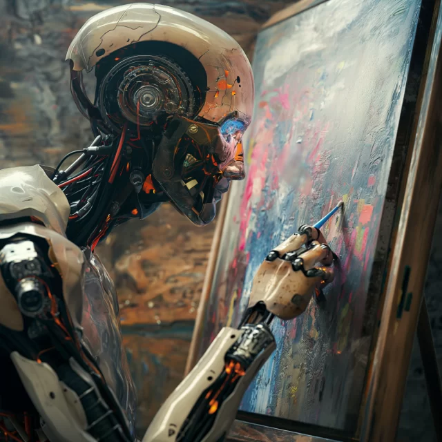 this is a painting of an AI doing a painting, and it is painted by an AI