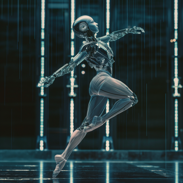 an AI performing ballet on an imaginary digital stage